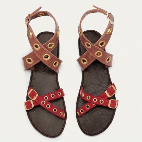 Claris Virot Sandales Cuir Laurette Chocolat Burgundy