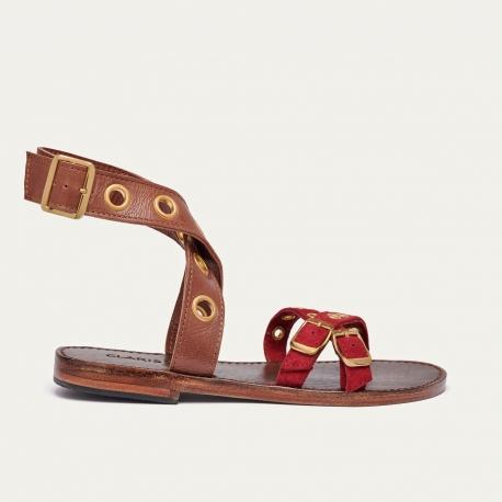 claris virot Sandales Cuir Laurette Chocolat Burgundy