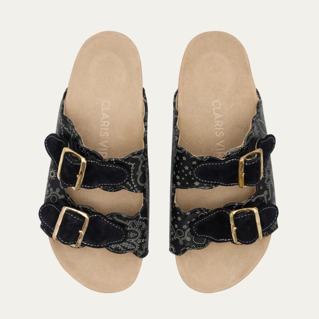 Claris Virot Sandales Cuir Nappa Noir Odette Bandana