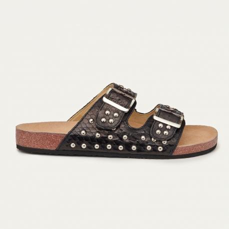 Claris Virot Sandales Python Odette Noires Clous Argent