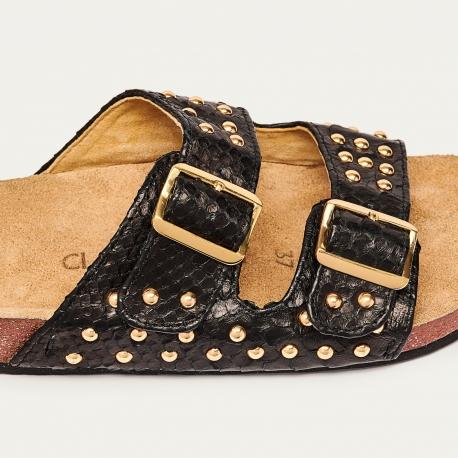 Claris Virot Sandales Python Odette Noires Clous Or