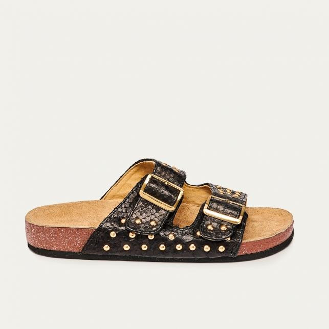 claris virot Sandales Python Odette Noires Clous Or
