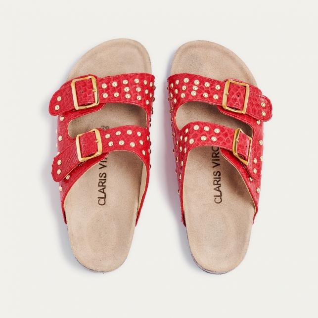 Claris Virot Sandales Python Odette Rouges Clous Or