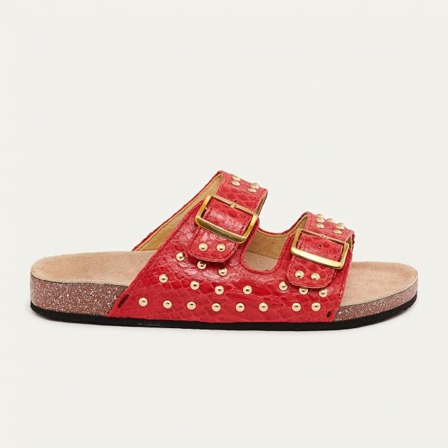claris virot Sandales Python Odette Rouges Clous Or