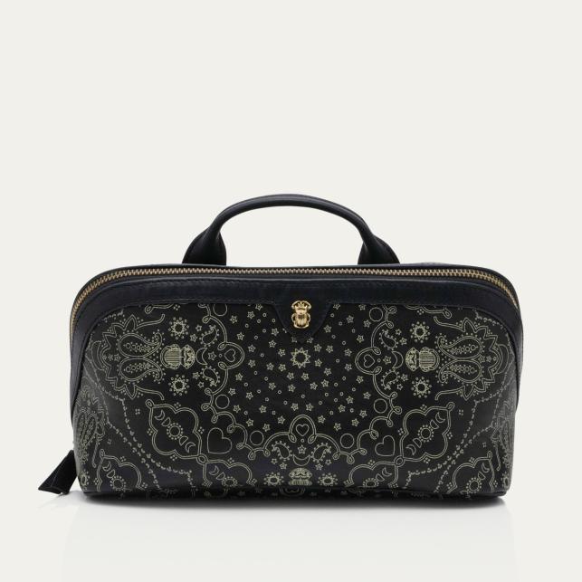claris virot Trousse Cuir Charlotte Nappa Noir Imprimé Bandana