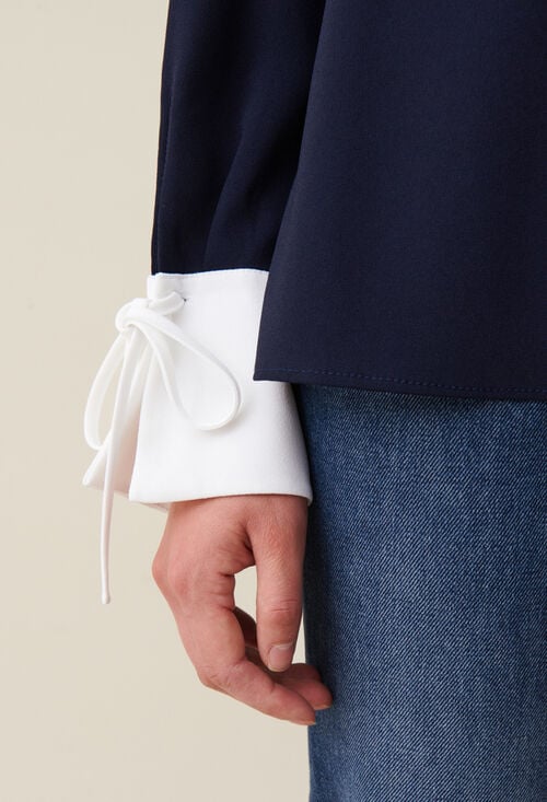 Claudie Blouse Fluide Marine Col Contrasté Pour Femme
