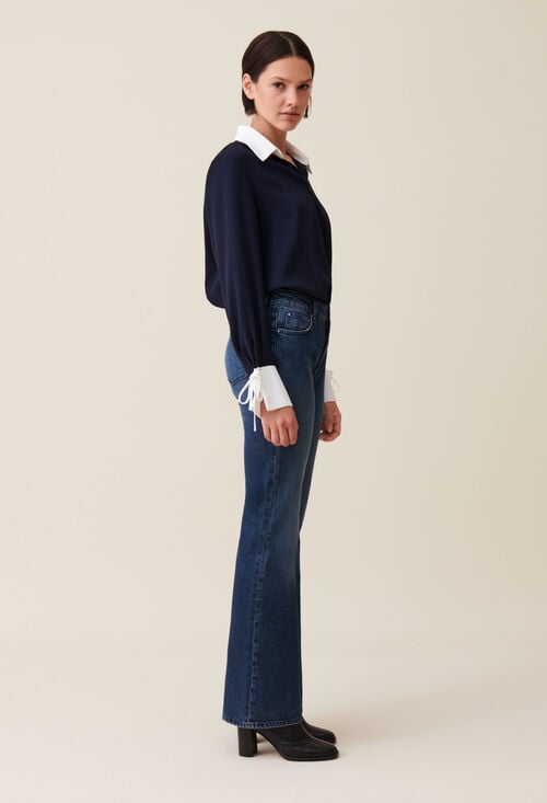 claudie Blouse fluide marine col contrasté pour femme