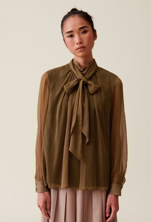 Claudie Blouse Lavallière Carreaux Fluide Pour Femme