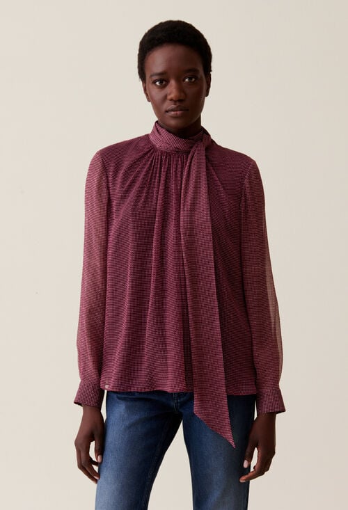 Claudie Blouse Lavallière Carreaux Fluide Pour Femme