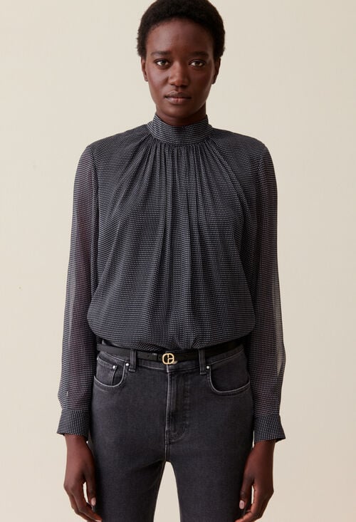 Claudie Blouse Lavallière Carreaux Fluide Pour Femme