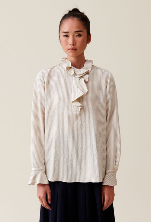 Claudie Blouse Rayée à Volants Multiples Pour Femme