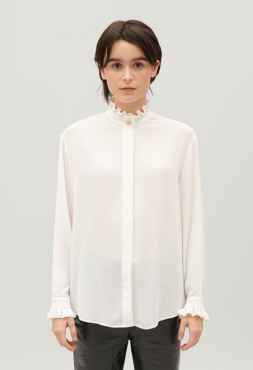 Claudie Chemise Blanche Col Montant Ondulé Pour Femme
