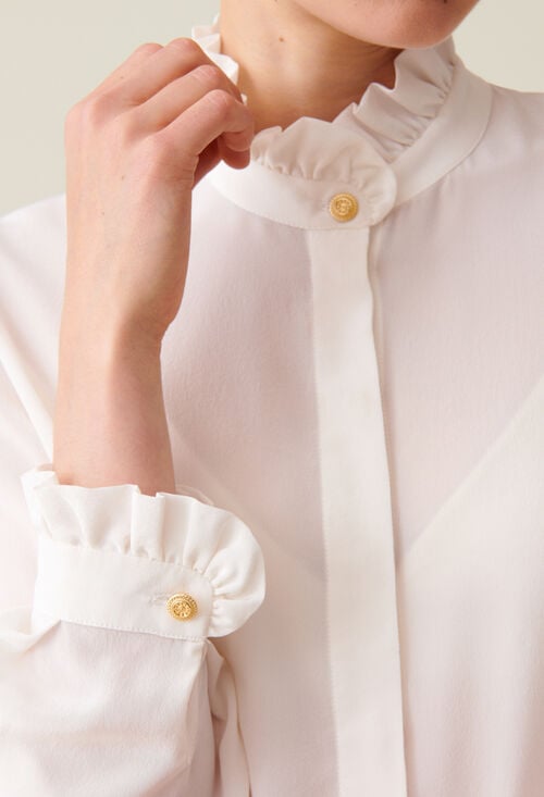 claudie Chemise blanche col montant ondulé pour femme