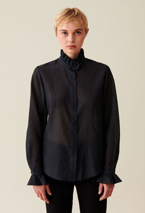 Claudie Chemise Fluide Col Volanté Rayures Pour Femme