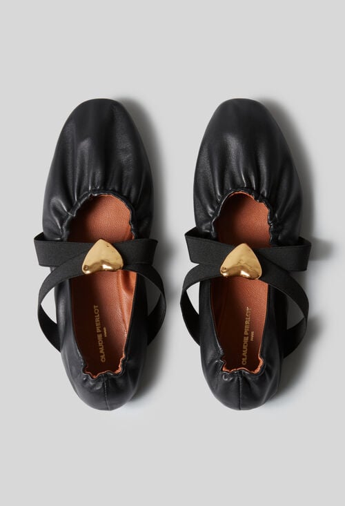Claudie Ballerines Cuir Cœur Doré Pour Femme