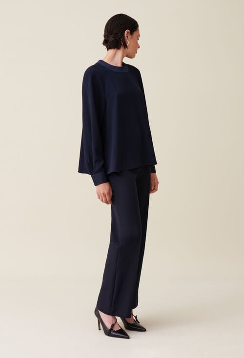 claudie Blouse fluide ceinturée marine pour femme