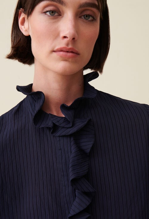 Claudie Blouse Rayée Volants Bleu Foncé Pour Femme