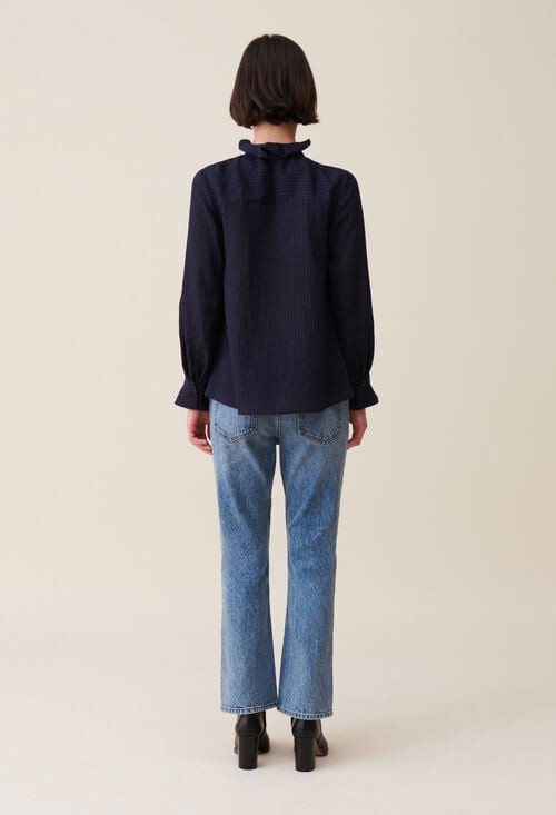 Claudie Blouse Rayée Volants Bleu Foncé Pour Femme