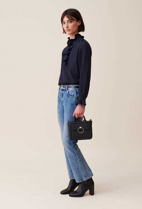 claudie Blouse rayée volants bleu foncé pour femme