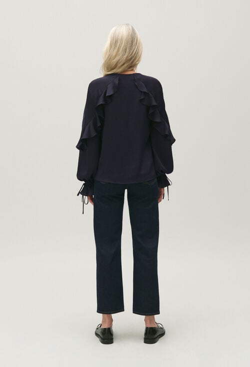 Claudie Blouse Volants Bleu Marine Pour Femme