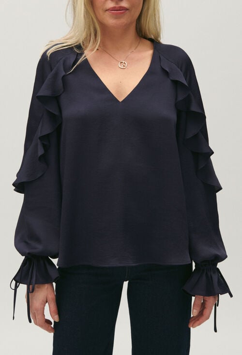 Claudie Blouse Volants Bleu Marine Pour Femme