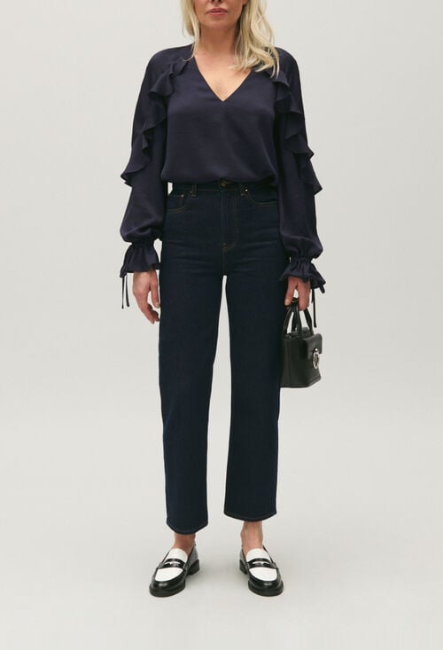 claudie Blouse volants bleu marine pour femme