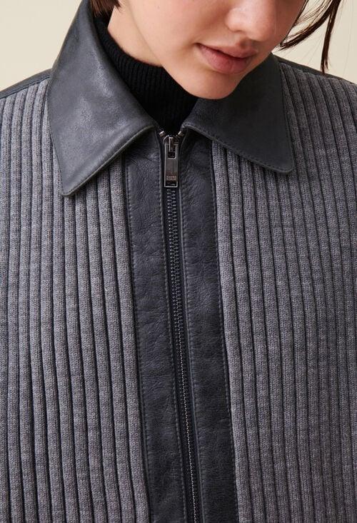 Claudie Bomber Cuir Bi Matière Gris Pour Femme