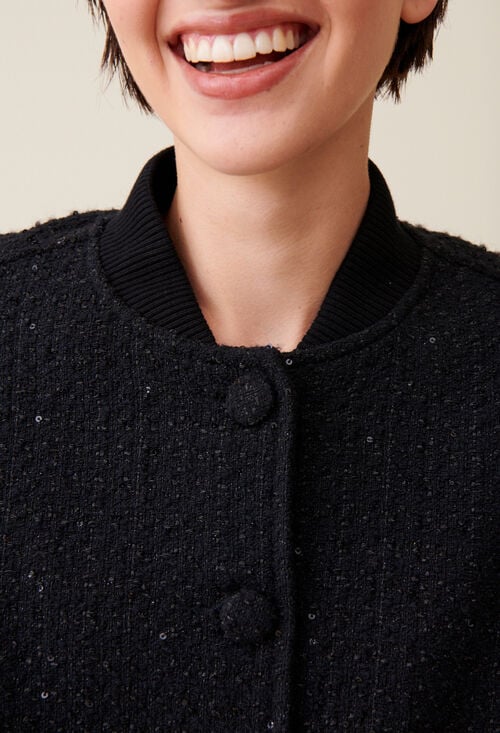 Claudie Bomber Tweed Noir Pour Femme