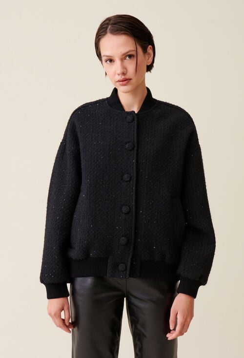 Claudie Bomber Tweed Noir Pour Femme