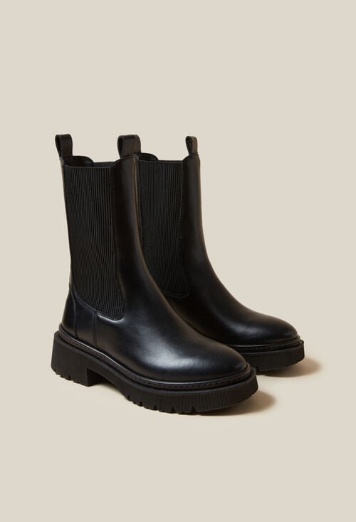 Claudie Bottes Chelsea Cuir Noir Pour Femme