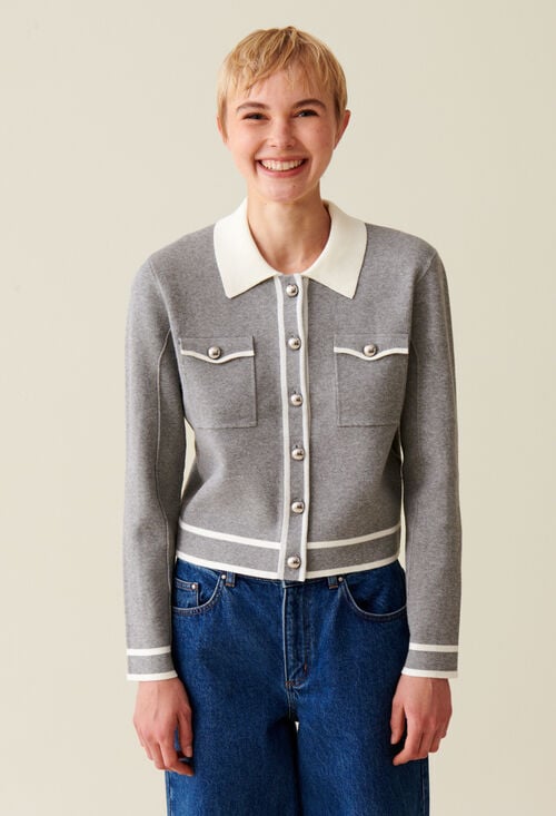 Claudie Cardigan Col Chemise Gris Clair Pour Femme
