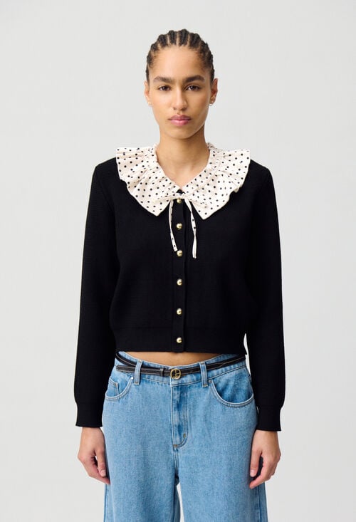 Claudie Cardigan Maille Fine Avec Col Pour Femme