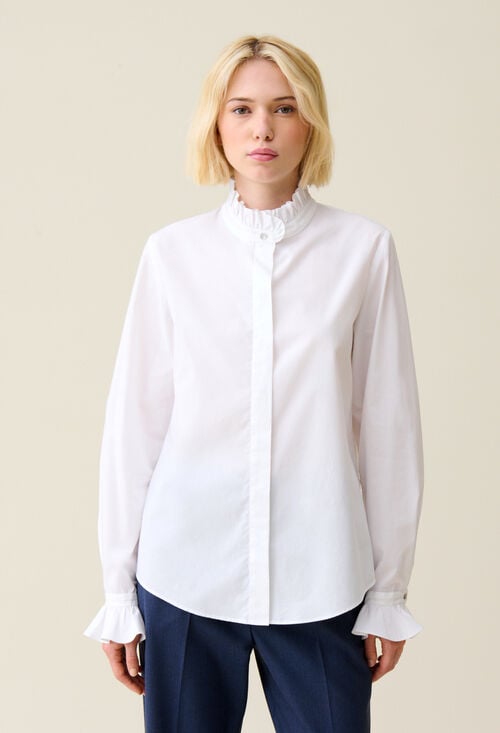 Claudie Chemise Blanche Col Volanté Pour Femme