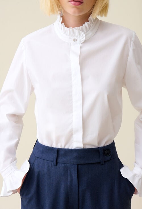 claudie Chemise blanche col volanté pour femme