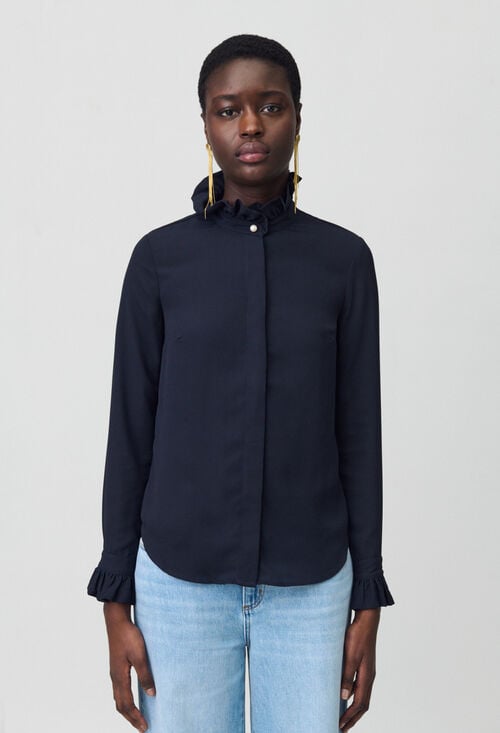 Claudie Chemise Col Victorien Marine Pour Femme