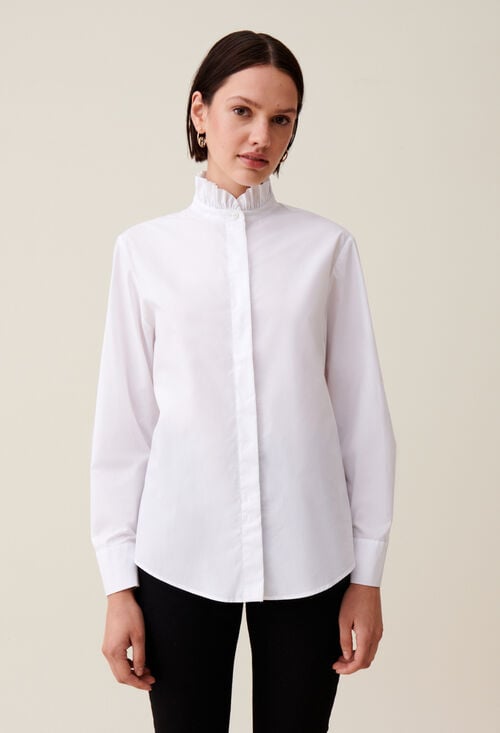 Claudie Chemise Col Volant Blanche Pour Femme