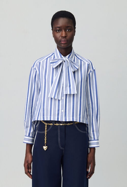 Claudie Chemise Rayures Col Noeud Pour Femme
