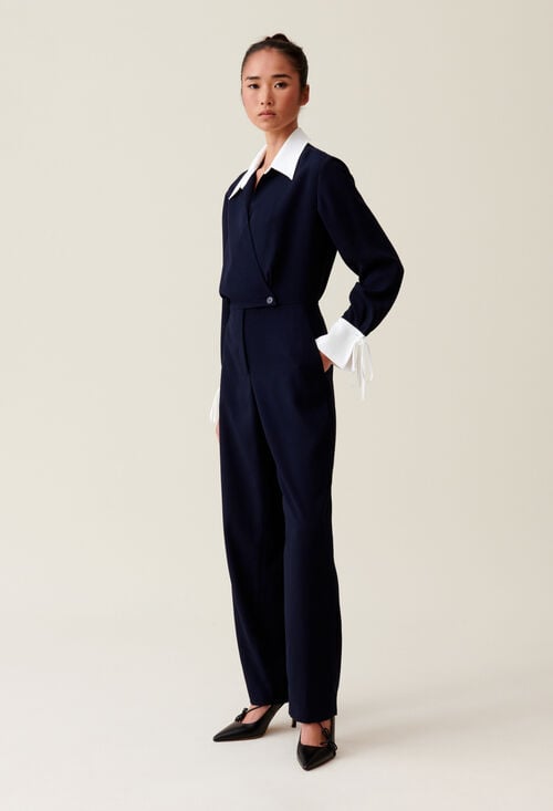 Claudie Combinaison Bi-matière Marine Pour Femme