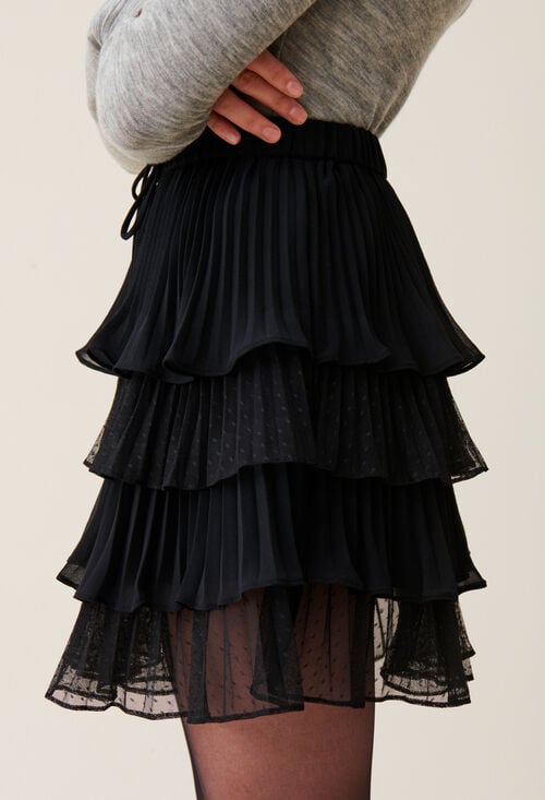 Claudie Jupe Courte Noire Volants Pour Femme