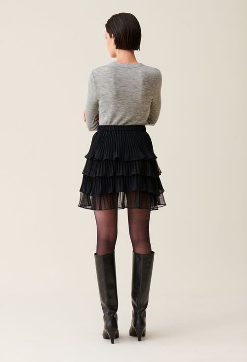 Claudie Jupe Courte Noire Volants Pour Femme