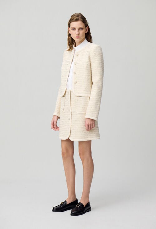 Claudie Jupe Courte Tweed Boutonnée Pour Femme