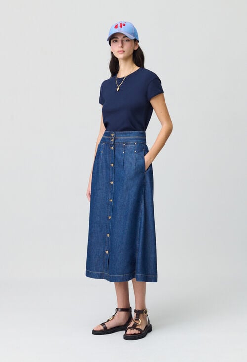 Claudie Jupe Denim Longue à Boutons Pour Femme