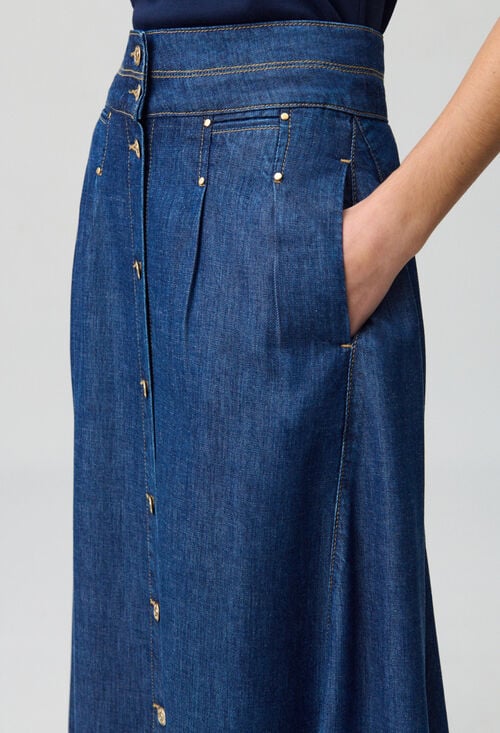 Claudie Jupe Denim Longue à Boutons Pour Femme