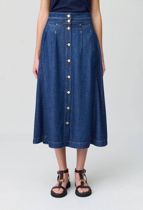 claudie Jupe denim longue à boutons pour femme