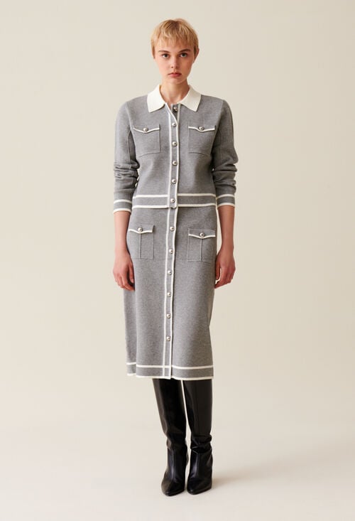 Claudie Jupe Maille Mi-longue Grise Pour Femme
