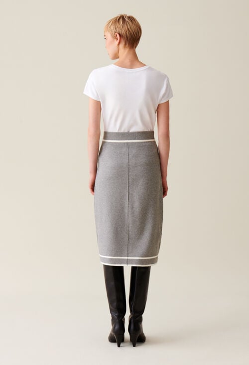 Claudie Jupe Maille Mi-longue Grise Pour Femme