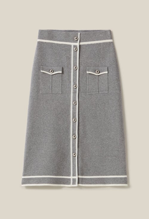 Claudie Jupe Maille Mi-longue Grise Pour Femme