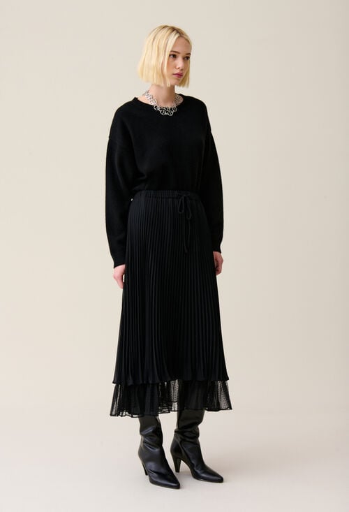 Claudie Jupe Midi Fluide Plissée Noire Pour Femme