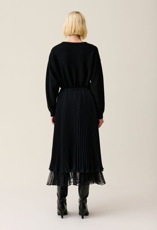 Claudie Jupe Midi Fluide Plissée Noire Pour Femme