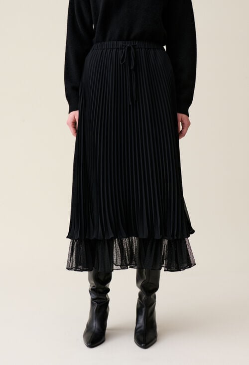 claudie Jupe midi fluide plissée noire pour femme